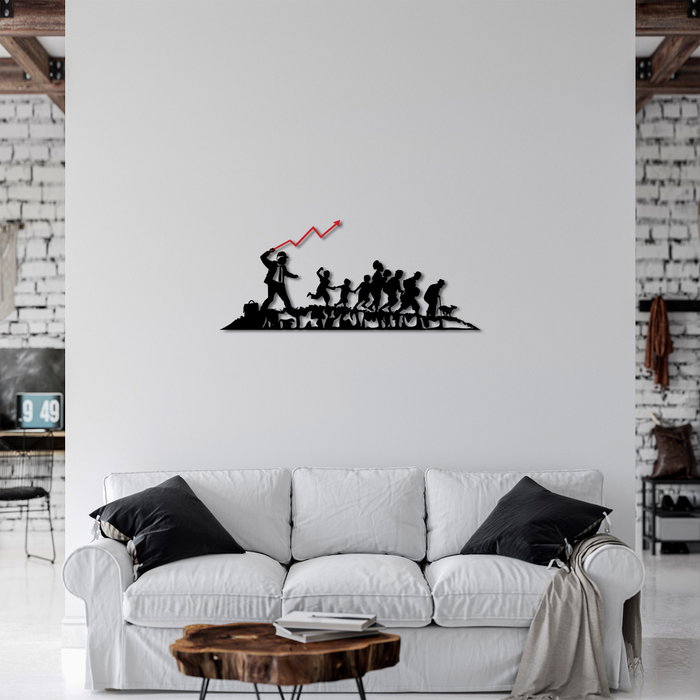 Wallity Banksy - 4 Escultura de pared de metal negro y rojo